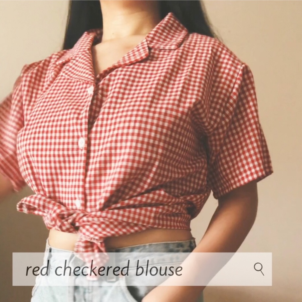 red checkered button up